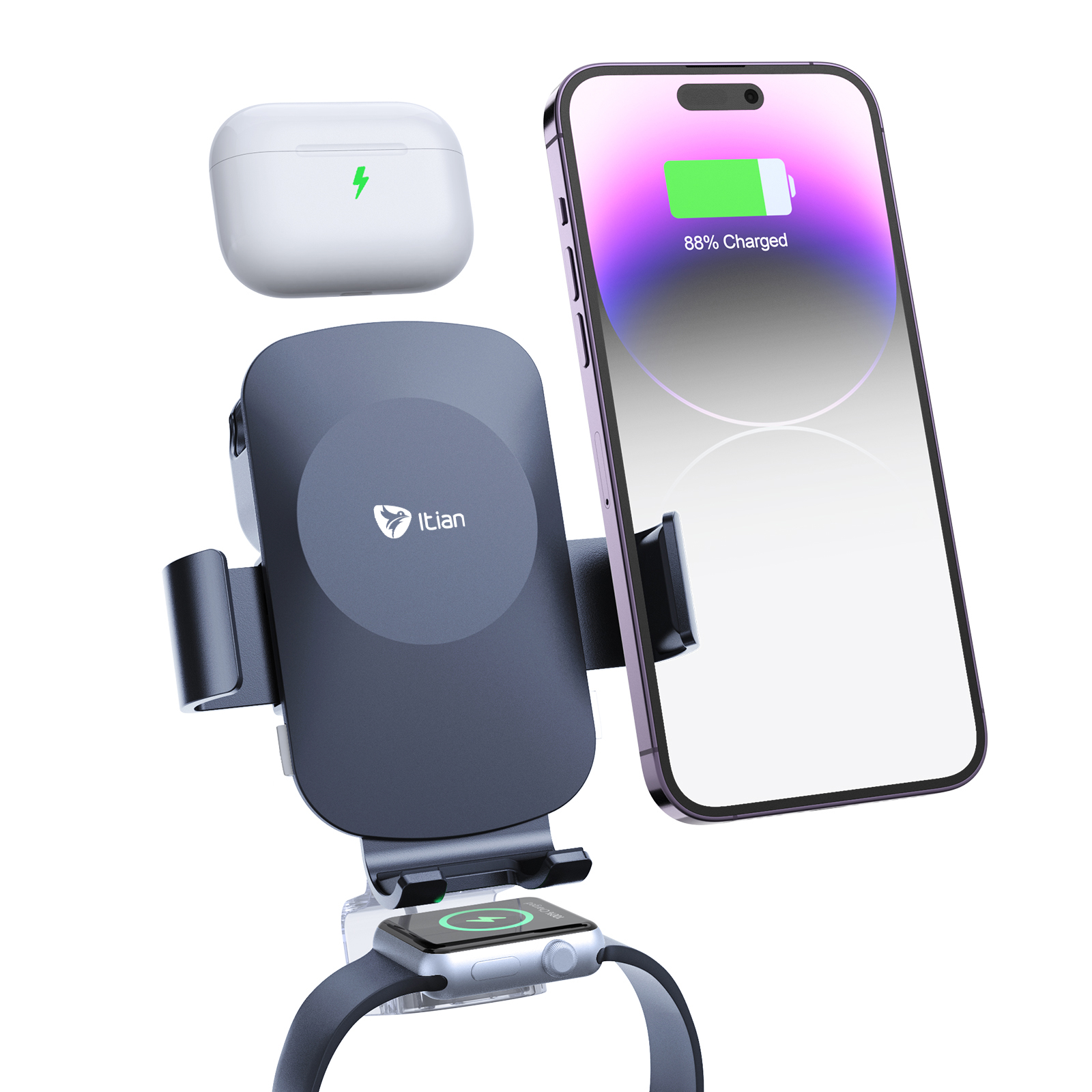 3 in 1 Auto-Clamping Wireless Car Charger
